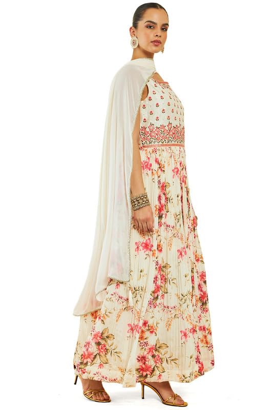 Soch Womens Off White Georgette Gown With Floral Print And Embroidery