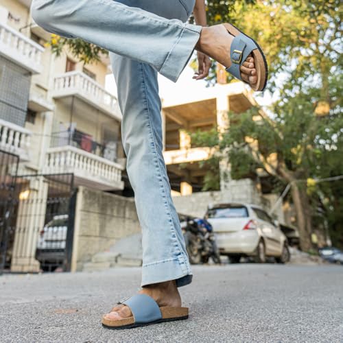 Indifeet Cork Sandal for Women Stylish Buckle Sandals Footwear Ladies Light Slippers Flats Women’s Double Strap Casual Corks Flat Womens Adjustable Slides Girls Daily Use Water Resistance Chappal Blue
