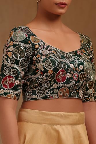 Soch Womens Green Georgette Embroidered Padded Blouse with Zari