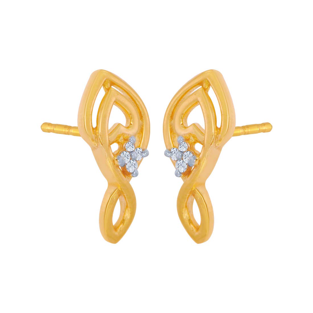 P.C. Chandra Jewellers 14k (585) Yellow Gold and American Diamond Stud Earrings for Women