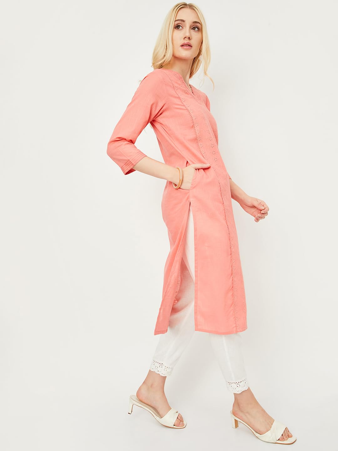 Max Women's Cotton Blend Regular Fit Kurta (DAWWSU24KO1_Pink_XL