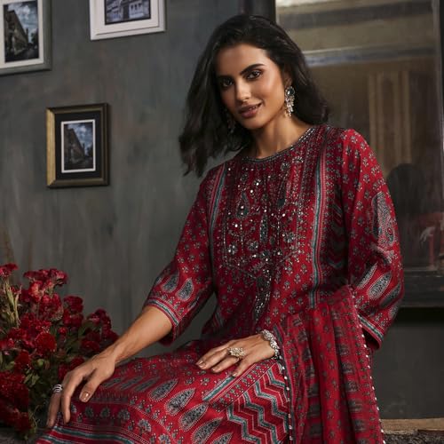Biba Women's Viscose Kurta Set (SKDRSTELE30315AW25RED_Red