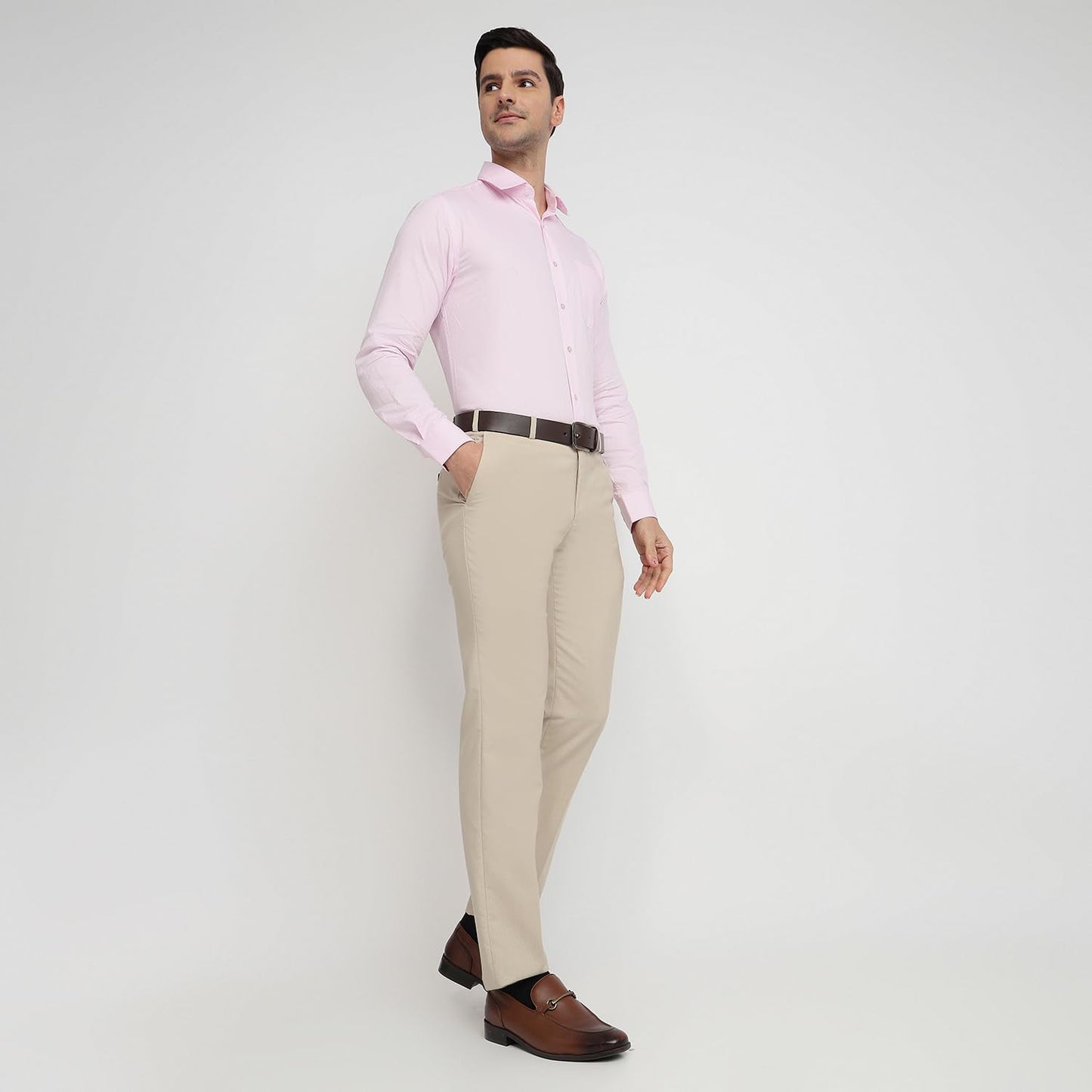 Park Avenue Men Regular Fit Solid Pattern Poly Viscose Blend Flat Front Formal Trouser Medium Fawn