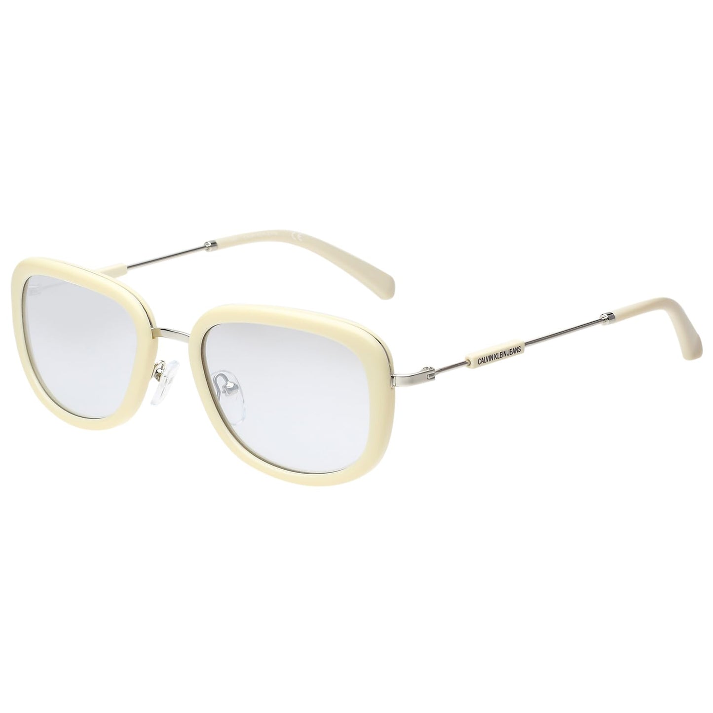 Calvin Klein Jeans|White Full Frame Oval Sunglasses|100% UV Protected (Uv 400) Silver Reflector Mirror Lens|Women's|Small|CKJ 18700 110 53 S