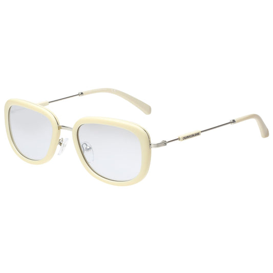 Calvin Klein Jeans|White Full Frame Oval Sunglasses|100% UV Protected (Uv 400) Silver Reflector Mirror Lens|Women's|Small|CKJ 18700 110 53 S