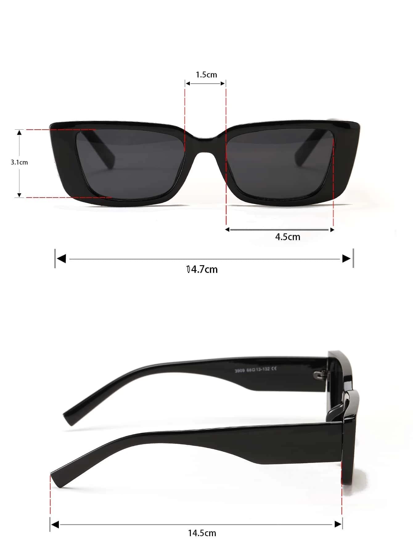 Ted Smith Men's Women's UV Protection Grey Lens Black Rectangular Sunglasses