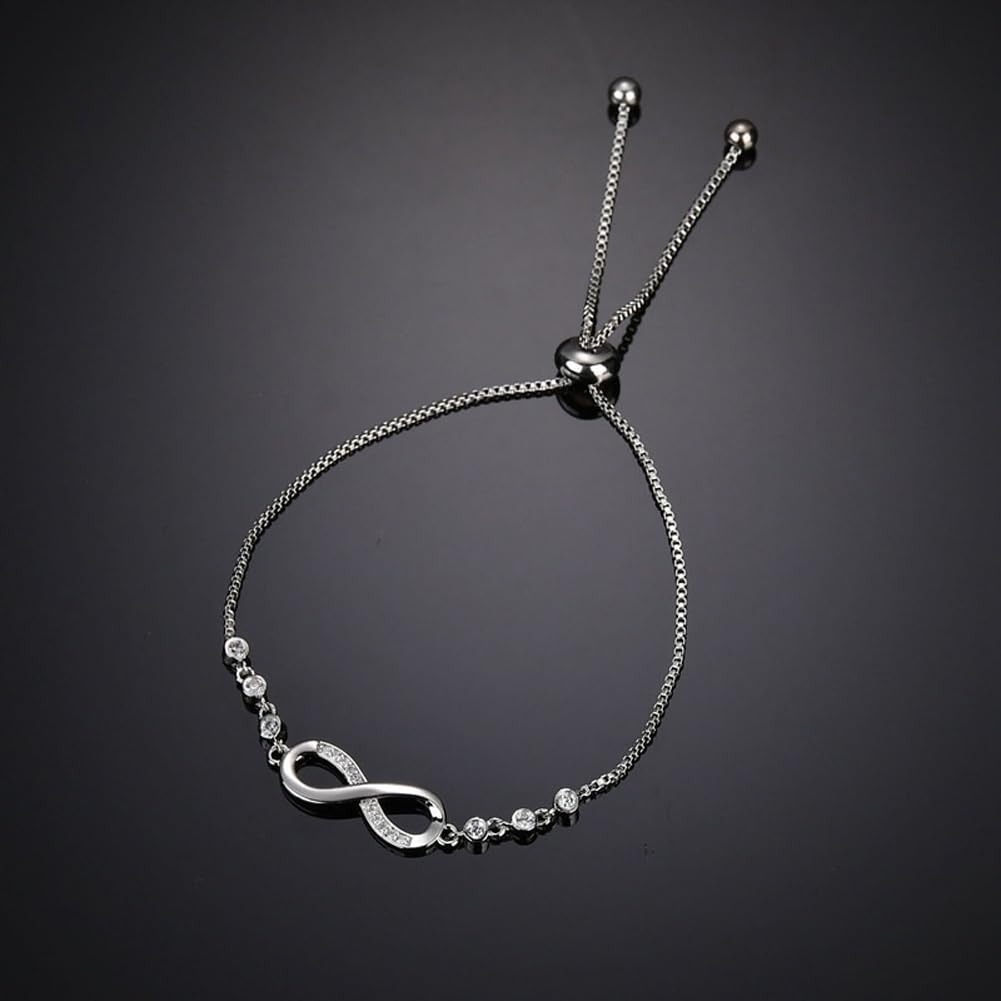 Shining Diva Fashion Latest Stylish Infinity Crystal Charm Silver Plated Bracelet for Women and Girls (10672b) Free Size