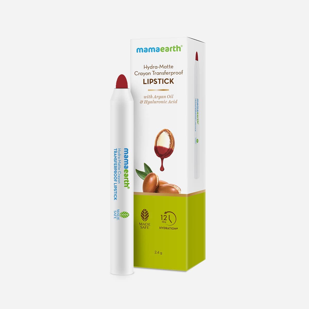 Mamaearth Hydra-Matte Crayon Transferproof Lipstick with Argan Oil & Hyaluronic Acid - 07 Raspberry Red - 2.4 g