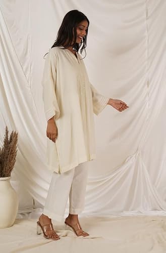 TANYA BERRY Cotton Tunic Coord Elegant Women's Dress - Stylish A-Line Midi Dress with Floral Print, Perfect for Parties, Weddings, & Special Occasions Off-White Colour Set of 2 (Size X-Large) 176
