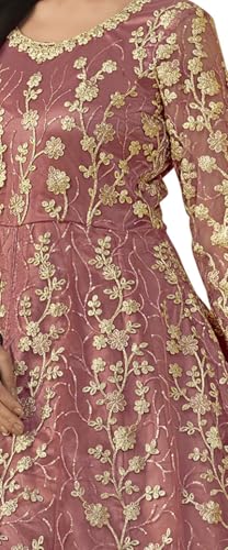 RUDRAPRAYAG Net And Santoon Embroidered Semi Stitched Anarkali Gown With DupattaFor Women
