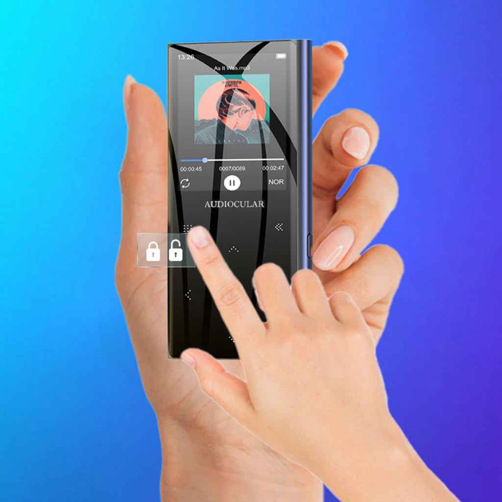 AUDIOCULAR M21 16GB Portable Mp3 Music Player with Bluetooth, 2.4” LCD Touch Screen, Video Playback, Built-in Speaker, Voice Recording Function Mini HiFi Player, Ideal for Travelling (16GB - Black)