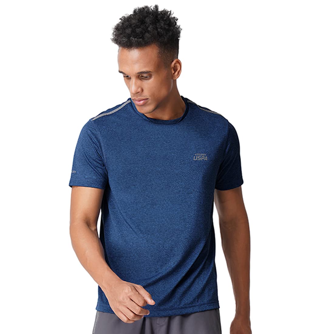 U.S. POLO ASSN. Men Reflective Logo Polyester I712 T-Shirt - Pack of 1 (Navy Mel L)