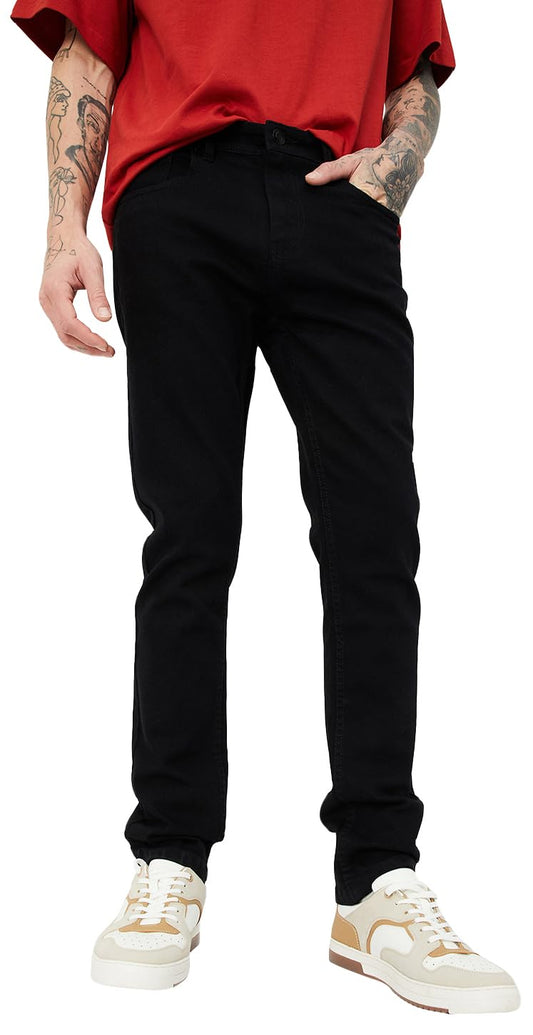 Max Men's Slim Fit Solid Cotton Blend Jeans Black