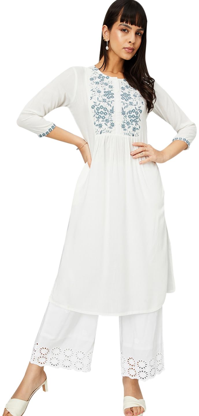 Max Women's Rayon Blend Regular Fit Kurta (VIEKSU24DA_Off White_XXL