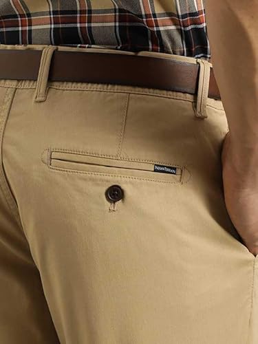 Indian Terrain Men's Khaki Cotton Slim Fit Casual Trousers