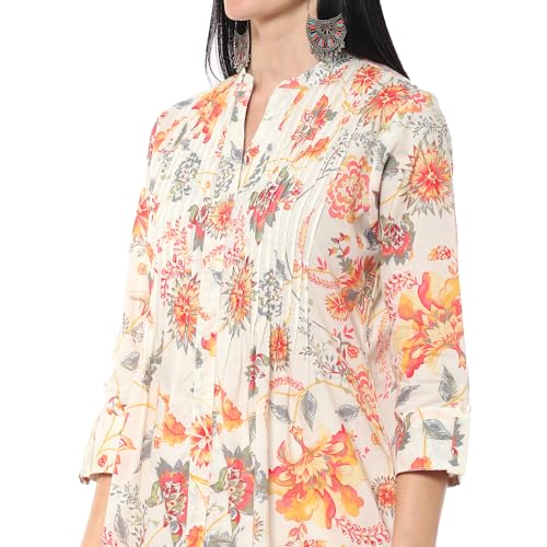 Biba Women Off White Cotton Printed Short Kurta_32