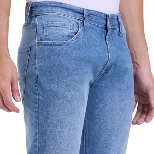 Men Light Blue Mid-Wash Straight Fit Stretch Jeans