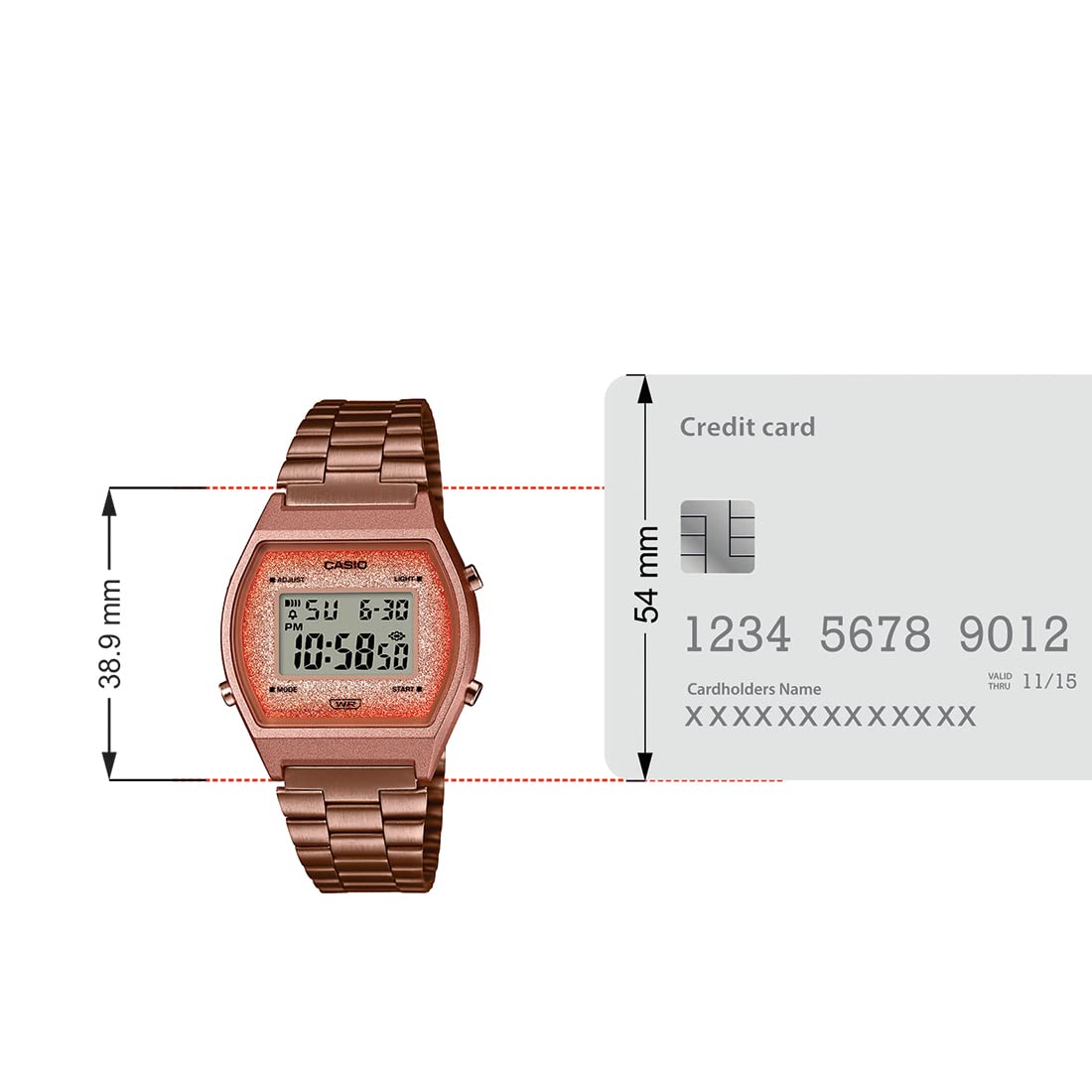 Casio Vintage B640WCG-5DF Digital Rose Gold Dial Unisex Watch Rose Gold Stainless Steel Strap (D187)