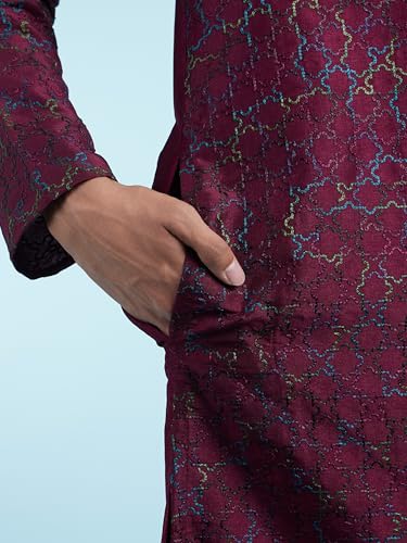 DIWAS BY MANYAVAR Men's Art Silk Self Design Festive Kurta Set (2pc) (Wine, L)