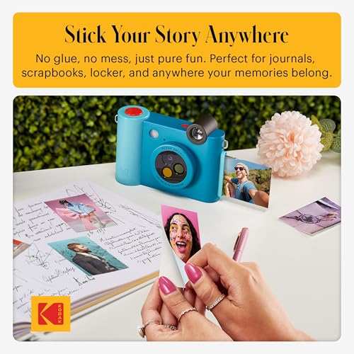KODAK Smile+ 2-in-1 Digital Instant Camera & Photo Printer Starter Bundle - Deluxe Case + Zink 20pk Paper - 10MP, Rotating Lens - Blue
