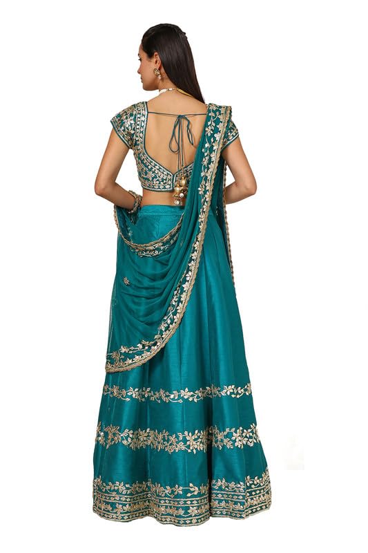 Soch Womens Teal Dupion Silk Ghagra Choli