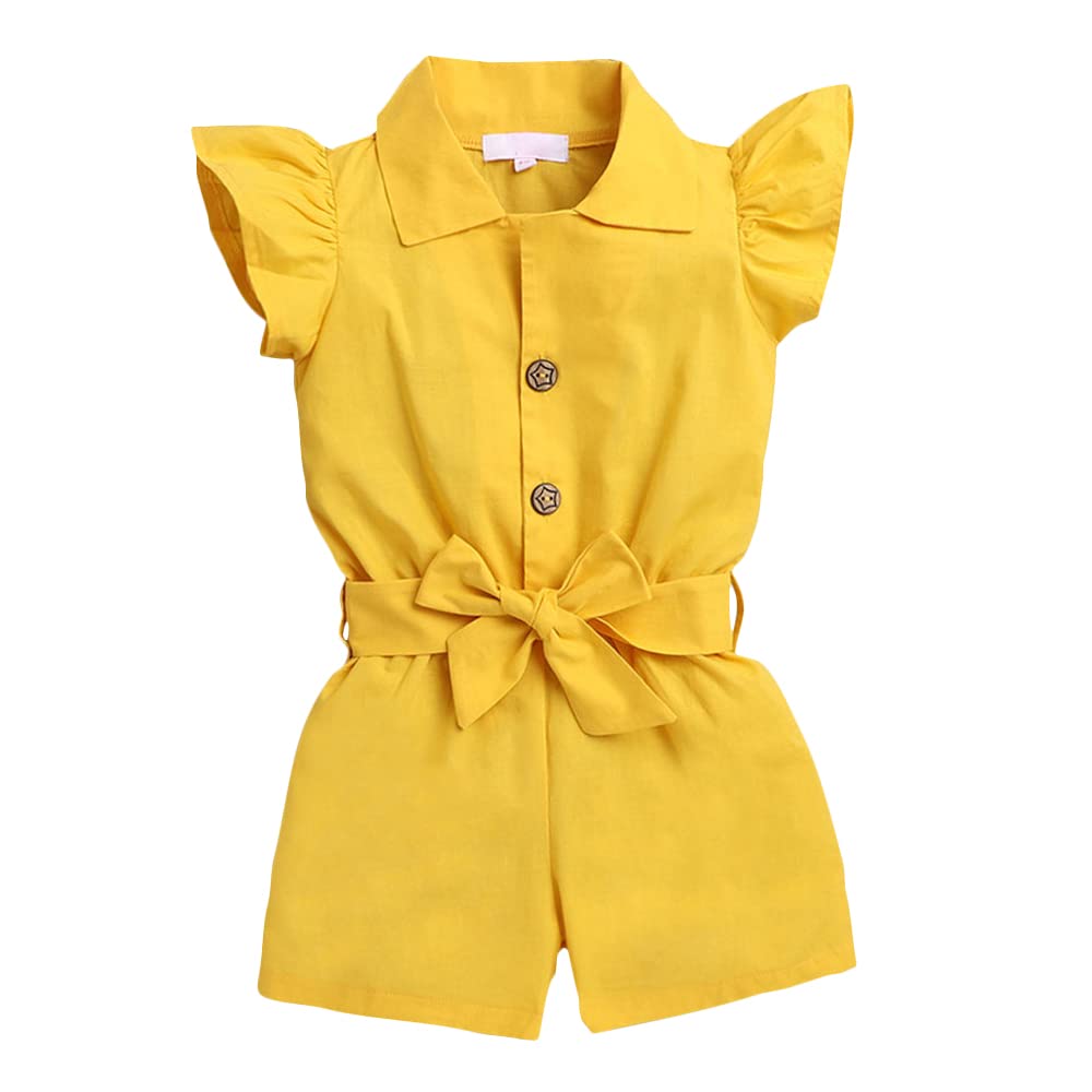 Hopscotch Girls Solid Playsuit In Yellow Color for Ages 3-4 Years