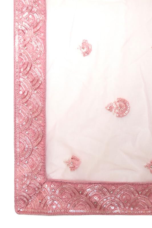 Soch Womens Pink Net All-Over Sequin Embellished Unstitched Lehenga Set with Belt