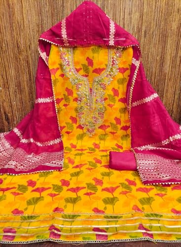 Leeli Peeri Designer Women's Soft Chanderi Embroidery Work Unstitched Salwar Suit Dress Material