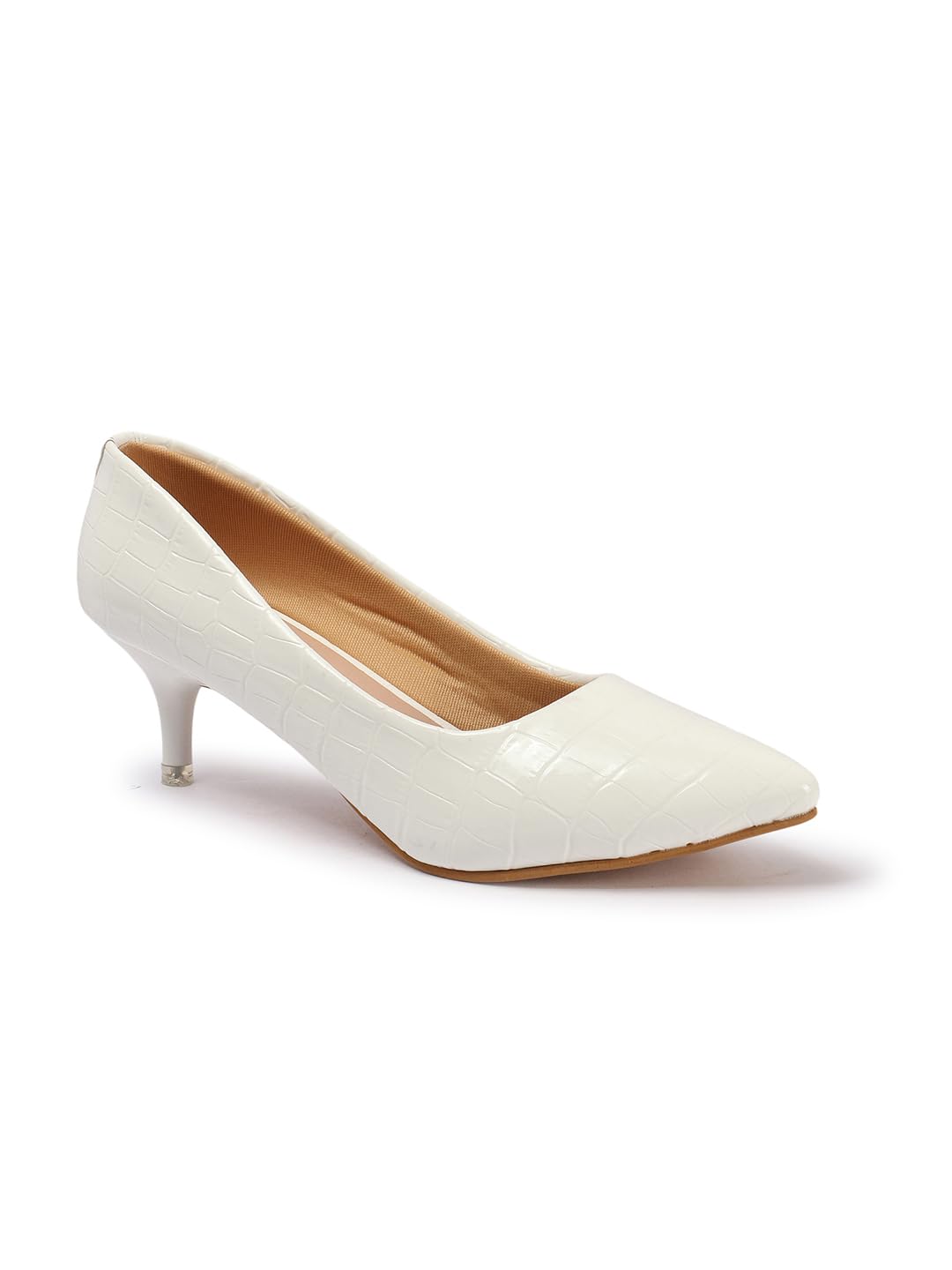 Carlton London Women White Stylish Slip-on Pump Shoes with Stiletto Heels, Pointed Toe for Party and Formal Occasions (38)
