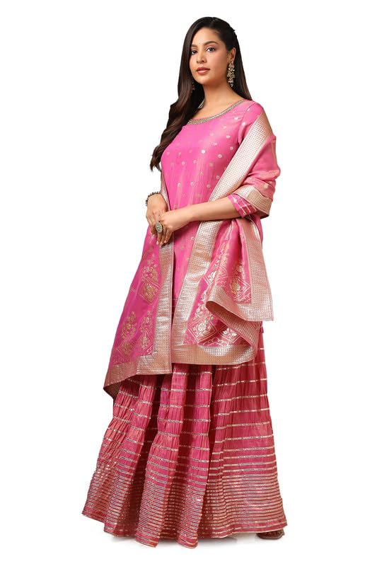 Soch Womens Mustard Tissue Zari Woven Suit Set With Cutdana