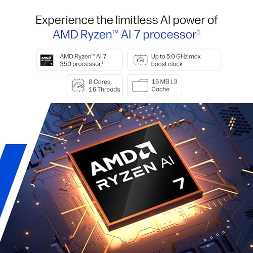 HP Omnibook 5 (Previously Pavilion), AMD Ryzen AI 7 350 (24GB LPDDR5x, 1TB SSD), 2k (1920 x 1200),Touch, Anti-Glare,16''/40.6cm, Win11, M365* Office24, Silver, 1.79kg, ag1087au, BL, Next Gen AI Laptop