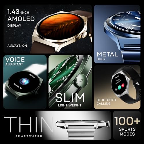 Fire-Boltt Phoenix Nova Smartwatch 1.43” Slim Super AMOLED Display, 466x466 Pixel Always-On Display, Bluetooth Calling, Health Tracker for Men & Women Imperial Gold