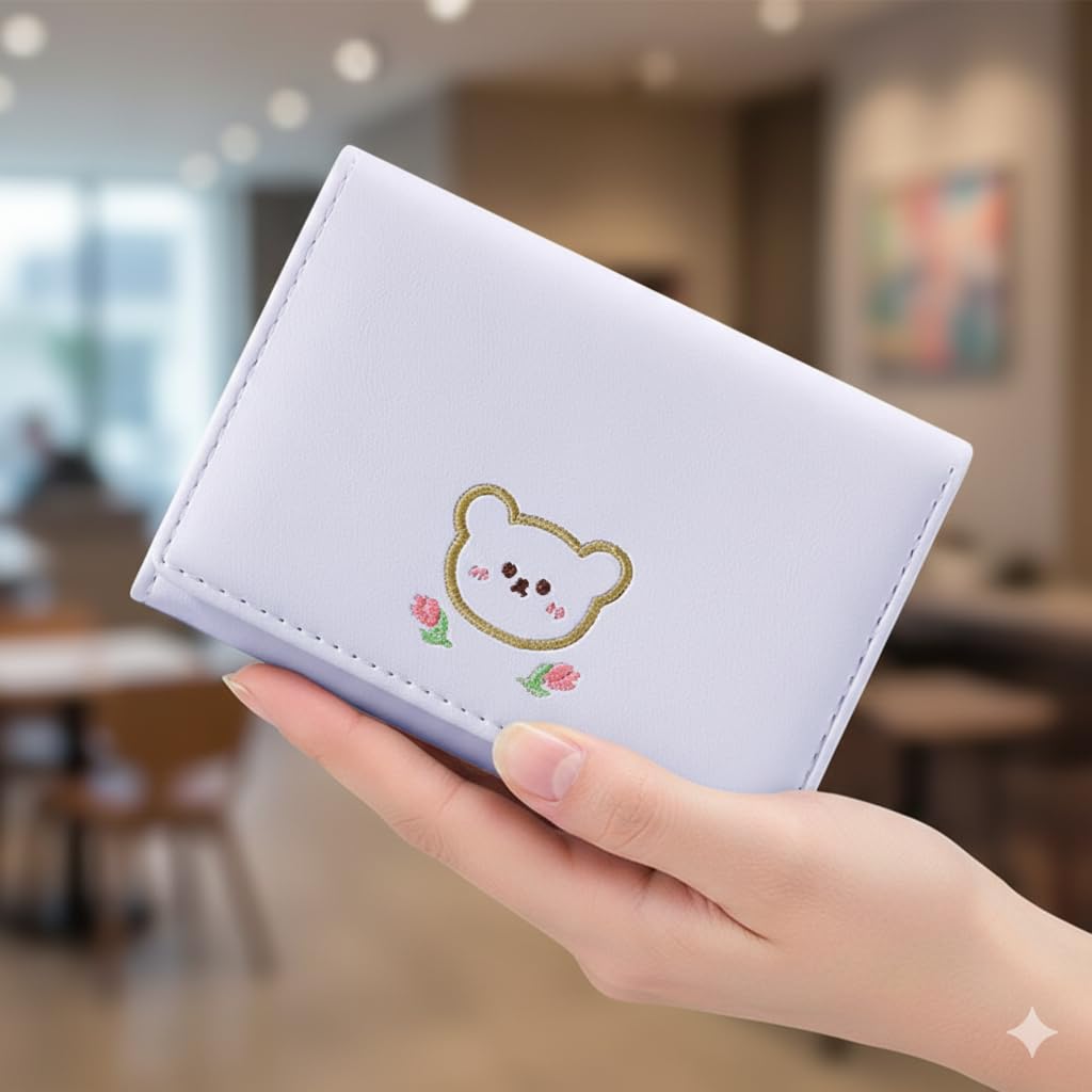 INOVERA (LABEL) Trifold Wallets for Girls, Women - Faux Leather Mini Credit Cards, Cash Holder Wallet - Small Pocket Purse (Purple)