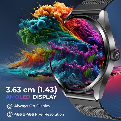 Titan Crest 1.43” AMOLED Smart Watch for Productivity with BT Calling, AI Morning Briefs, Functional Crown, Health Tracking, Aluminium Body, 100+ Sports Modes, Smartwatch for Men and Women - (Brown)
