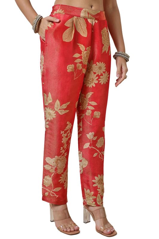 Soch Womens Orange Tissue Floral Print Suit Set with Dupatta