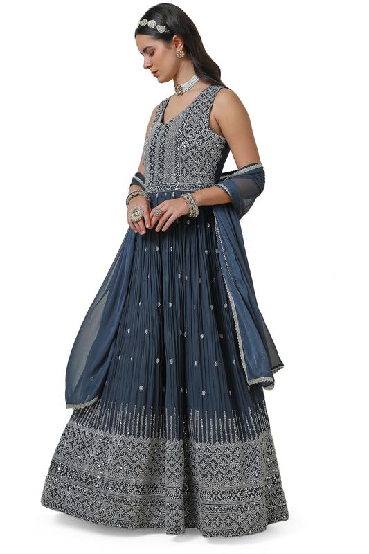 Soch Womens Grey Georgette V Neck Gown with Sequins