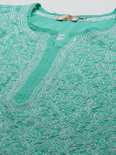 Ada Georgette Kurta with Palazzo for Women Lucknowi Chikan Hand Embroidered Kurti Set A811215 Sea Green (L)