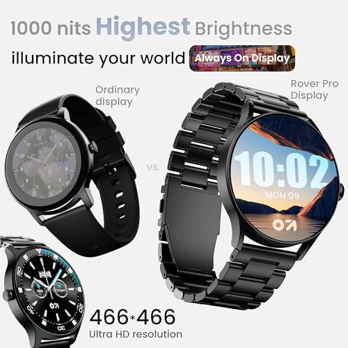 GOBOULT Rover Pro Smartwatch 1.43'' AMOLED, BT Calling 5.3, 1000 Nits Brightness, IP68, 150+ Watchfaces, 120+ Sports Modes, AI Voice Assistant, SpO2 Monitoring (Coal Black)