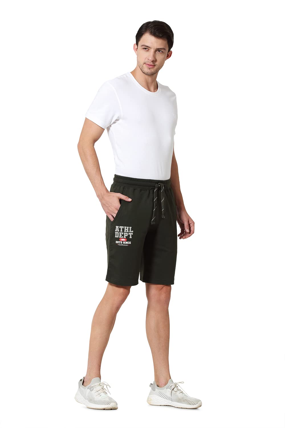 Van Heusen Sport Men Knit Shorts - Cotton Rich - Zipper Pocket, Ultra Soft, Breathable_70025_Moss Green_L