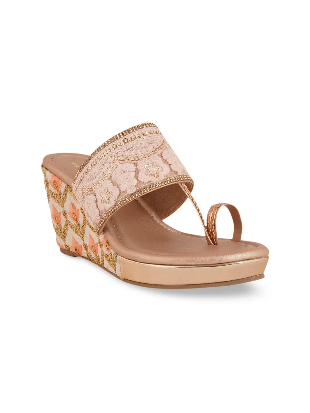 pelle albero Pink & Rose Gold Party Wedge Sandals PA-GF-42_SULTAN