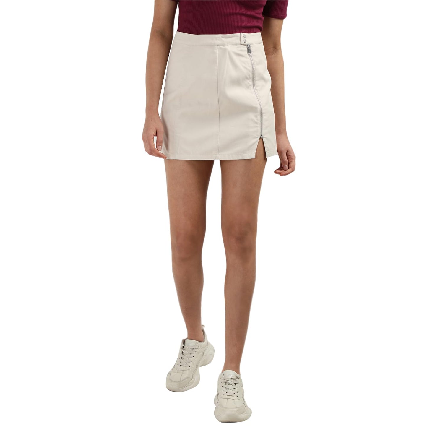 Tommy Hilfiger Beige Tencel Solid Women Slim Fit Skirt