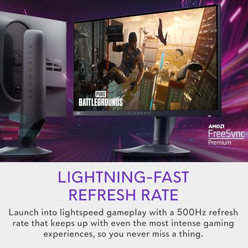 Alienware AW2524HF Gaming Monitor - 24.5-inch (1920x1080) 500Hz (Overclock) 0.5ms Display, Height/Tilt/Swivel/Pivot Adjustability, 3yr Advanced Exchange - Black