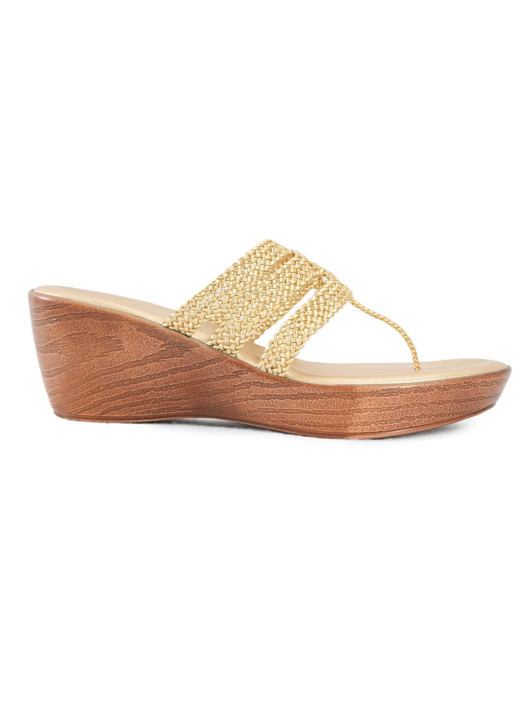 pelle albero Women Gold Embellished Slip-On Wedge Heels Sandals PA-GLM-08_GOLD_41