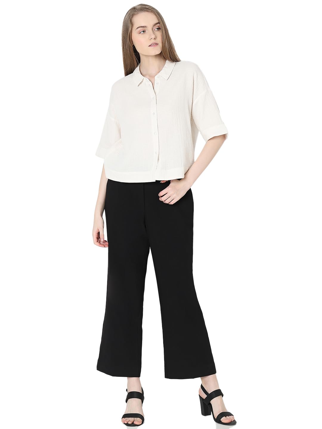 VERO MODA Women Solid Beige Cotton Regular Fit Shirt