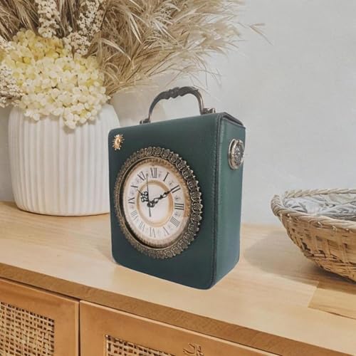 SNAPPSY Womens Leather Shoulder Bag Retro Clock Shaped Bag Lightweight Crossbody Bag Green