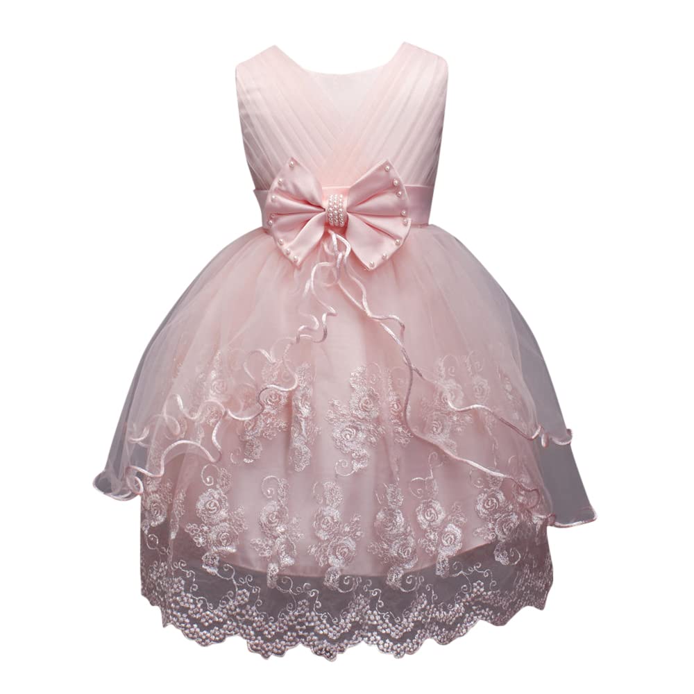 Hopscotch Girls Sleeveless Embellished Party Dress in Peach Color for Ages 2-3 Years