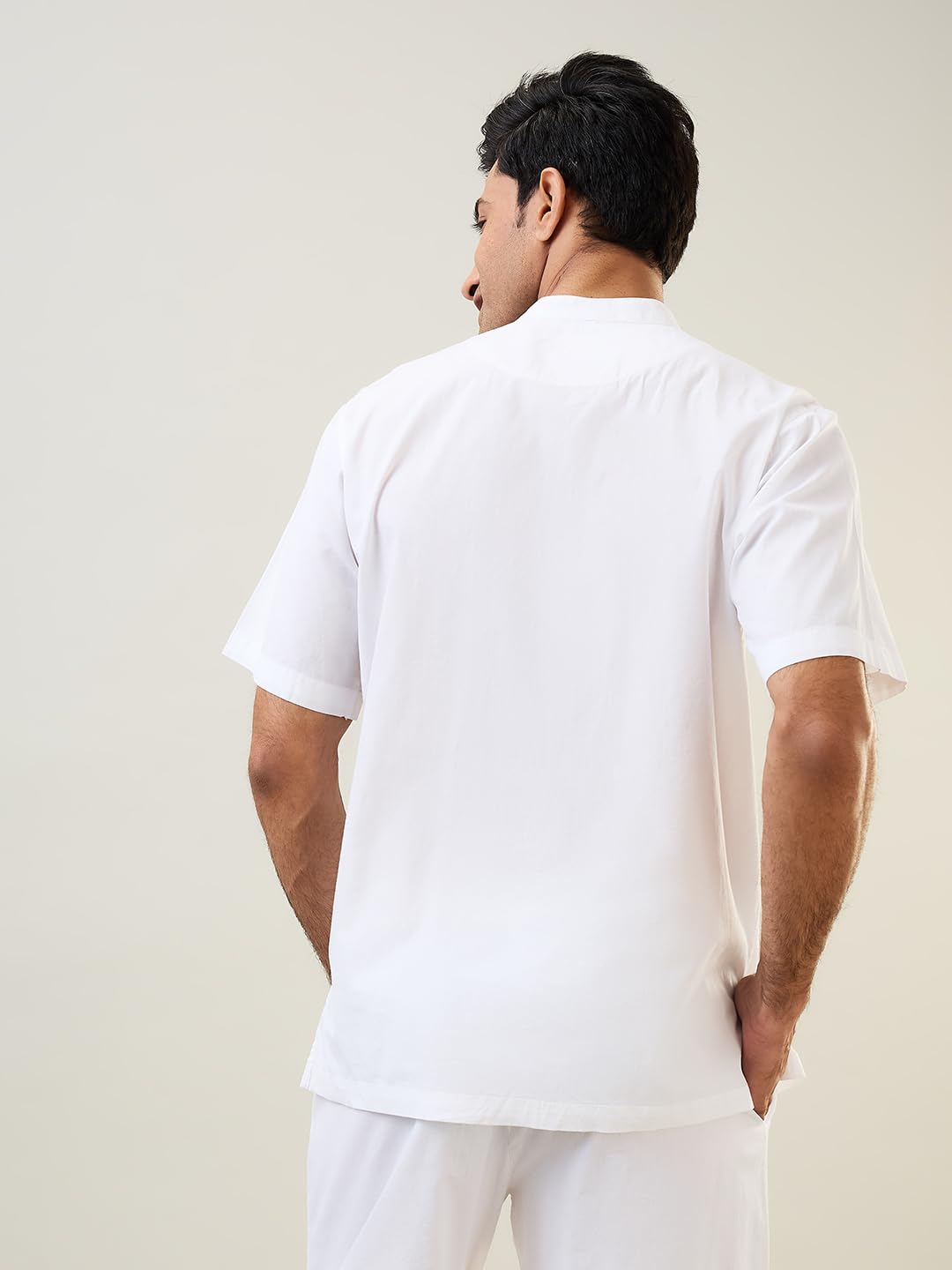 Raymond SleepZ Men Comfort Fit Solid Pattern Pure Cotton Mandrin Collar Kurta White