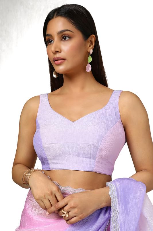 Soch Womens Lavender Organza Ombre Saree With Stone Work