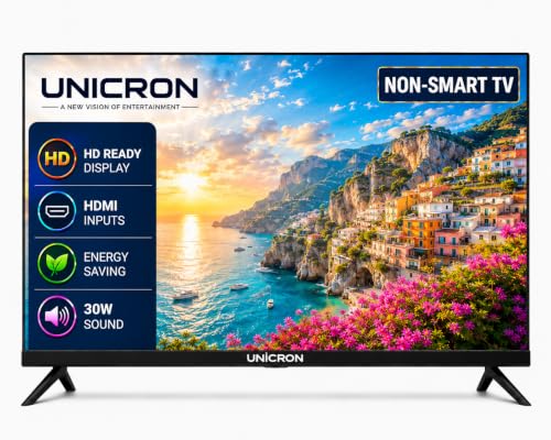 UNICRON 24 Inch Non Smart LED TV with 30W Sound Output, Slim Design Clear HD Display with HDMI & USB Ports, Ideal for Security, Office, Gaming & CCTV Monitoring