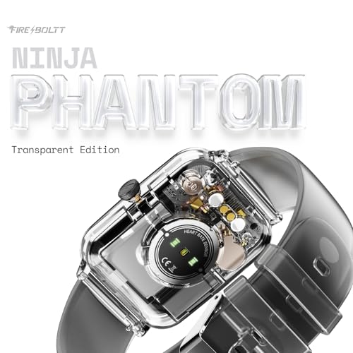 Fire-Boltt Ninja Phantom Smart Watch 1.83” Display, Transparent Clear Body Design, Bluetooth Calling, 120+ Sports Modes, Voice Assistant, AI Outfit Watch Face Smartwatch for Men & Women Black Smoke
